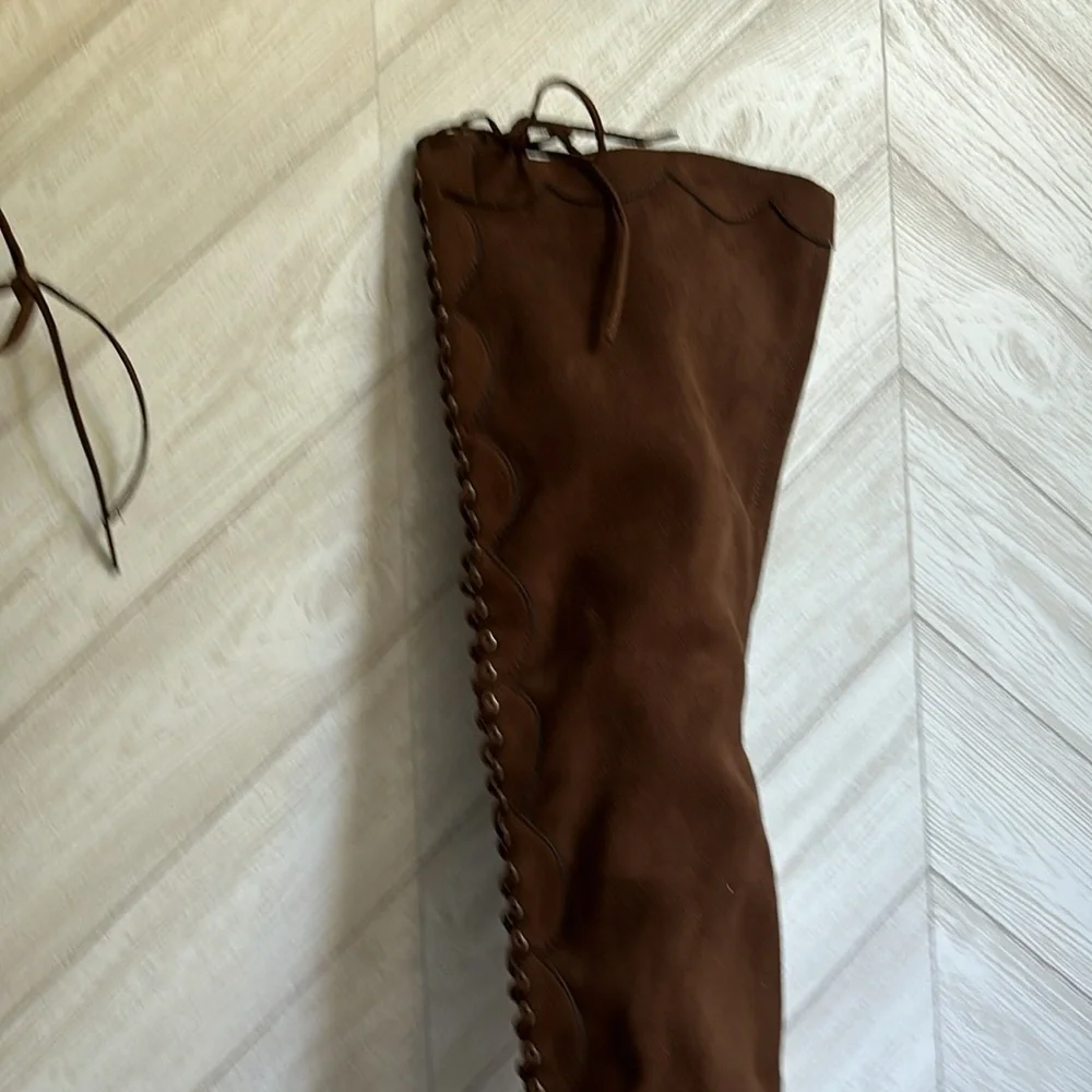 NEW Jeffrey Campbell Olianna over the knee lace up boots brown 6.5